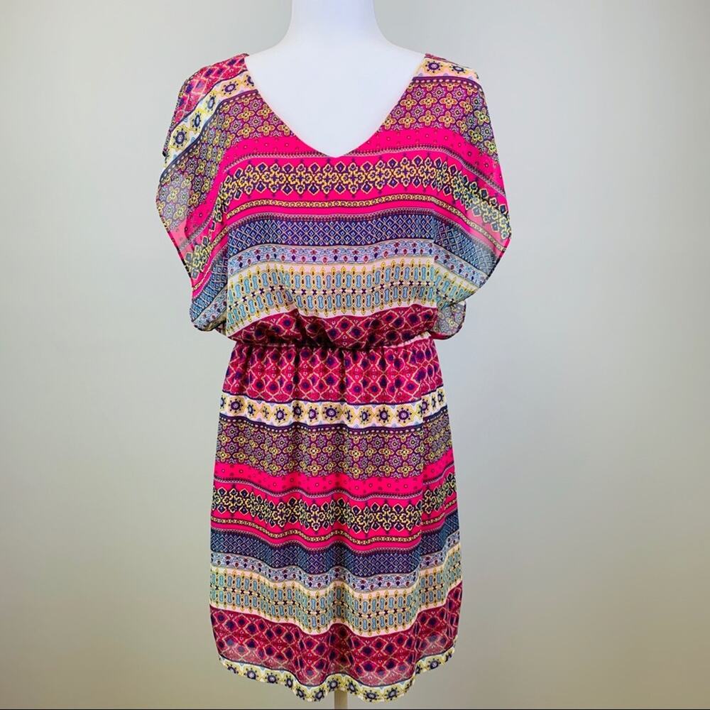 Buttons V-Neck Open-Back Dress, Size L